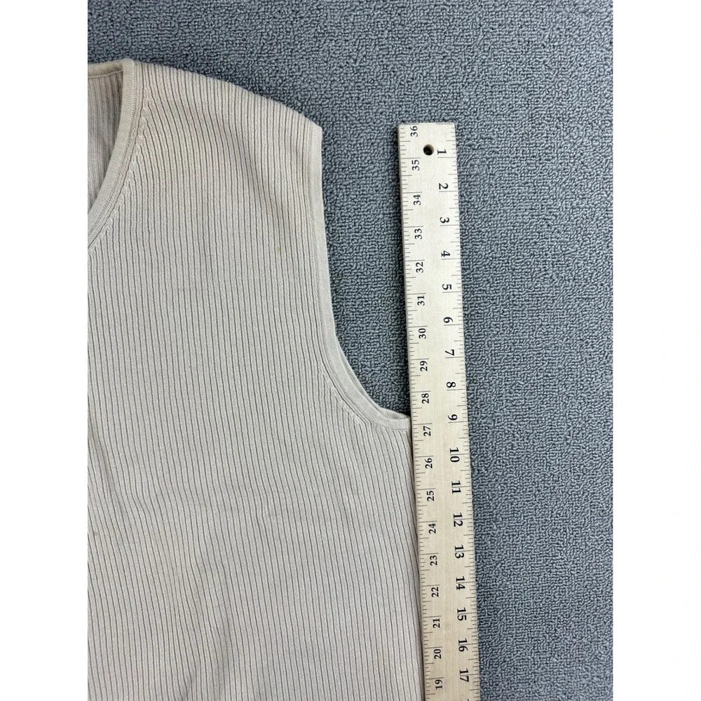 Eddie Bauer Sweater Vest Men M Cream Beige‎ 100% Mercerized Cotton Ribbed V-Neck